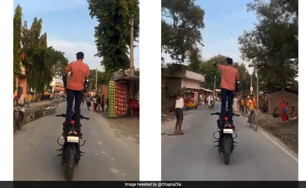 Video Shows Man Doing Risky Stunt On Moving Bike, Bihar Police Responds