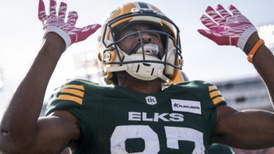 Lewis’ Late Td Lifts Elks To 23 18 Win, Season Series Sweep Of Stampeders
