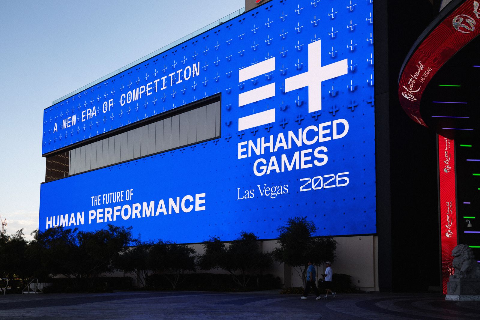 Large screens on the Resorts World display advertisement for the Enhanced Games ahead of the event in Las Vegas Nevada...