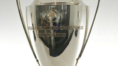 The UEFA Champions League trophy on display