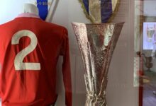 The UEFA Europa League trophy on display