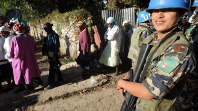 A United Nations peacekeeper providing security to civilians in Kenscoff, Haiti