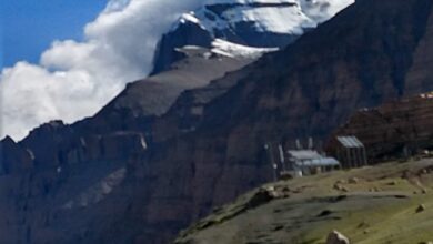A clear view of snow-covered Mount Kailash in Tibet