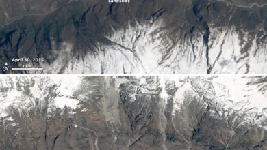 Satellite image showing landslide debris in Nepal's Langtang Valley after the 2015 earthquake