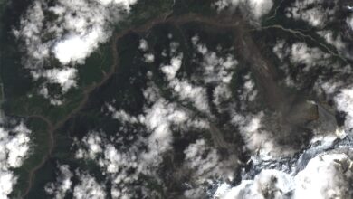 Landsat satellite image of the Nepal Tibet border flood area on August 26 2026