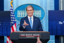 US Treasury Secretary Scott Bessent speaking at the White House briefing room podium