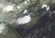 Satellite image of Tropical Depression Narra over the Gulf of Tonkin and southern China