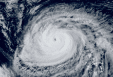 Satellite view of Typhoon Saudel over the western Pacific on August 24, 2026