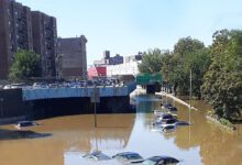 Flooded roadway during an earlier emergency response.