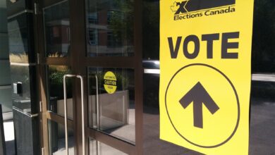 Archive Elections Canada polling-station sign, not from the August 2026 by-elections