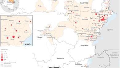 WHO map of affected health zones in the Democratic Republic of the Congo Ebola outbreak