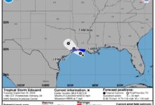 Official National Hurricane Center forecast cone for Tropical Storm Edouard