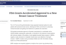 Screenshot of the FDA announcement granting accelerated approval to Etcamah for advanced breast cancer