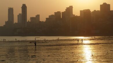 Mumbai skyline at sunset, an illustrative archive photograph