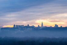 Archive skyline view of Kyiv, not the September 2026 attack