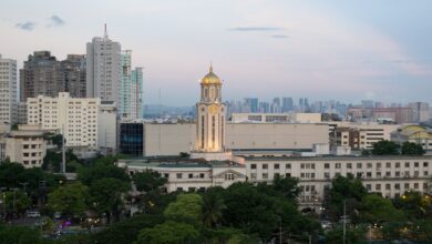 Metro Manila skyline at dusk, viewed from Manila City Hall.