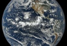 Satellite image showing three tropical cyclones over the Pacific Ocean