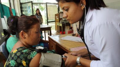 Archive photograph of health care at a temporary health post in Nepal