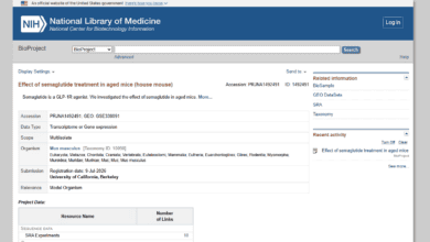 Screenshot of the public NCBI BioProject record for the semaglutide ageing study in mice