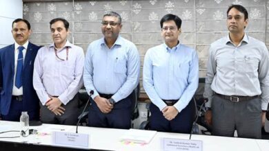 Officials at the government press conference announcing SEMICON India 2026 programming
