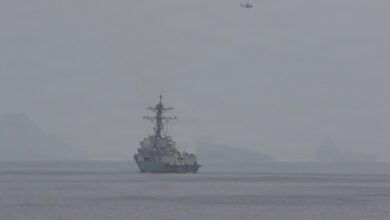 U.S. military vessels conducting a mine-clearance operation in the Strait of Hormuz
