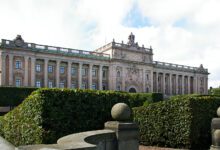 Exterior of the Swedish Parliament building in Stockholm