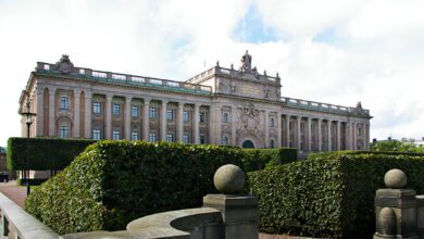 Exterior of the Swedish Parliament building in Stockholm