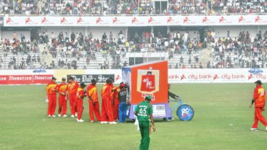 Zimbabwe cricket players during a 2014 match, archive photograph